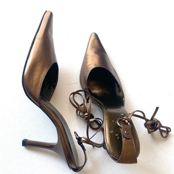 Nine West Bronze Tie up Heels Pointed Toe, Size 7 1/2, NWOB - Picture 1 of 7